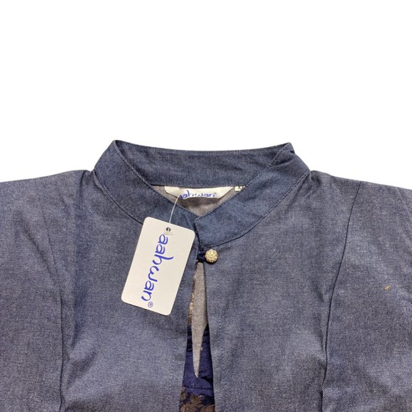 Aahwan Indian Tunic Top Kurti for Women Blue  Taffteta Silk A-line Long Dress - Picture 4 of 5